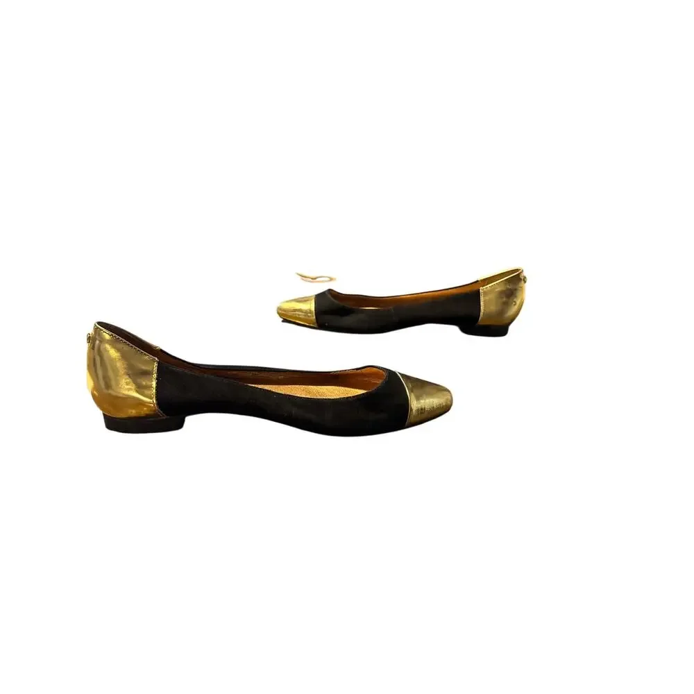 Kate Spade New York Black Suede Gold Cap Toe Ballet Flats Women’s Size 7M